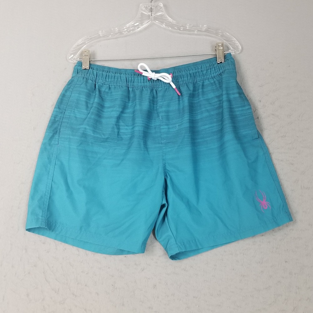 Spyder Swim Trunks Men M Teal Blue S420P20 Board Shorts UV Protection Stretch
